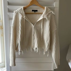 Blue Blush Ivory Zip Up Sweater